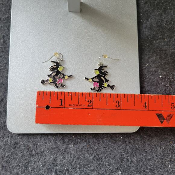 Witches Earrings Halloween Enamel Silver Tone Fashion Fun Jewelry - Picture 2 of 4
